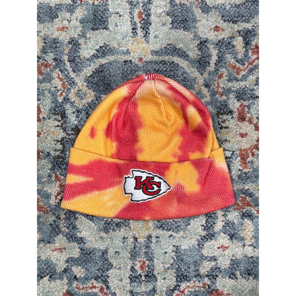 NFL‎ Beanie Hat Youth Size Red Yellow Tie Dye Kansas City Chiefs Sportswear EUC